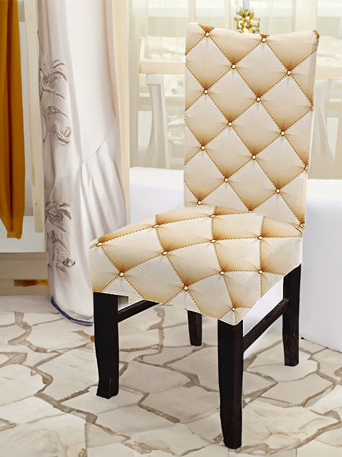 3D Cream Polygon Elastic Chair Covers