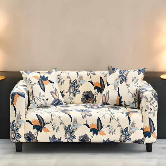 Beige Blue Flower Sofa Slipcovers