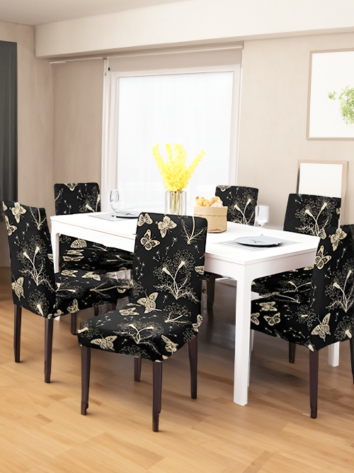 Black Butterfly Elastic Chair Covers