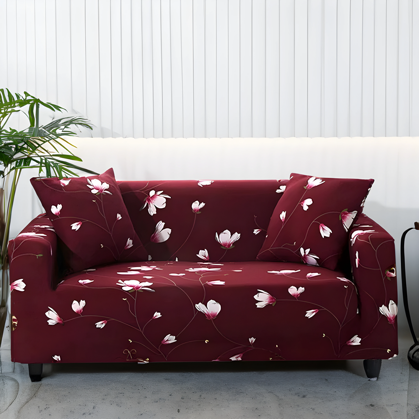 Floral Maroon Elastic Sofa Slipcovers